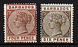 Барбадос, 1885/1886, Стандарт, Королева Виктория, 2 марки-миниатюра